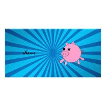 Rayon de soleil rose nommé personnalisé de bleu de cartes avec photo