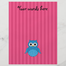 Rayures bleues mignonnes de rose de hibou prospectus personnalisés