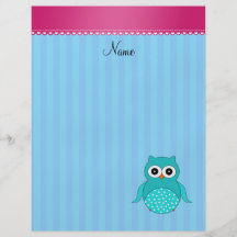 Rayures bleues personnalisées de hibou nommé prospectus avec motif