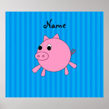 Rayures bleues personnalisées de porc rose nommé affiches