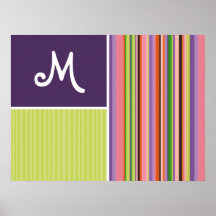 Rayures mignonnes ; Pourpre et vert Posters