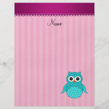 Rayures nommées personnalisées de rose de hibou de prospectus customisé