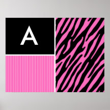 Rayures roses et noires de zèbre posters