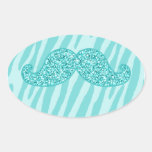 RAYURES TURQUOISES GIRLY DE ZÈBRE DE MOUSTACHE DE  AUTOCOLLANTS OVALES