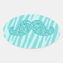 RAYURES TURQUOISES GIRLY DE ZÈBRE DE MOUSTACHE DE  AUTOCOLLANTS OVALES