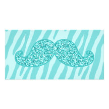 RAYURES TURQUOISES GIRLY DE ZÈBRE DE MOUSTACHE DE  CARTES DE VŒUX AVEC PHOTO