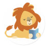 Reading Cartoon Lion round sticker