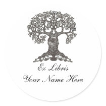 Reading Tree Bookplate Round Sticker