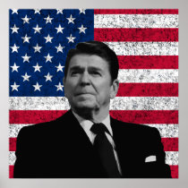 Reagan and The American Flag Poster