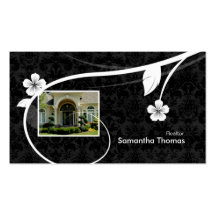 Real Estate Home Damask Business Card Floral Black