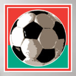 realistic soccer ball red and green background posters