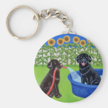 Réception au bord de la piscine drôle Labradors Porte-clés