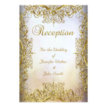 Reception Card Wedding Elegant Elite White Gold Announcements