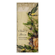 Reception Dinner Menu Yellow Song Bird Cage Floral Custom Invite