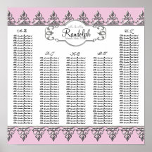 Reception Table Seating Chart Baroque Swirl Silver Poster