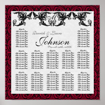 Reception Table Seating Chart, Black White Damask Poster