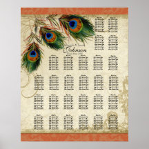 Reception Table Seating Chart, Peacock & Feathers Print