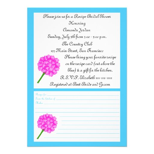 Recipe Bridal Shower Invitation - Blue Recipe Card Invitation