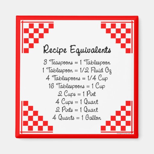 Recipe Equivalents Kitchen Helper Magnet