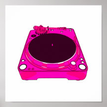 Record Player Pink Colour Graphic Poster