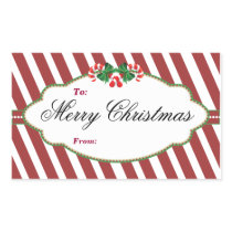 Rectangle Striped Christmas tree gift tag Sticker