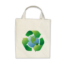 Recycling symbol surrounding planet earth bags