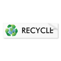 Recycling symbol surrounding planet earth bumper stickers