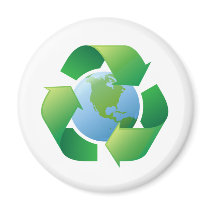Recycling symbol surrounding planet earth magnets