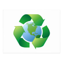 Recycling symbol surrounding planet earth postcards