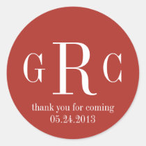 Red 3 initial monogram label tag wedding favor stickers