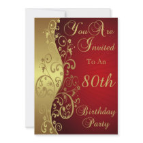 Red 80th Birthday Party Personalized Invitation