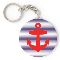 Red Anchor with Navy Blue Breton Stripes Key Chains