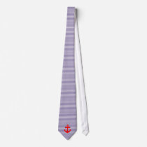 Red Anchor with Navy Blue Breton Stripes Neck Tie