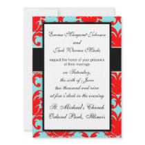red and aqua lovely formal damask personalized announcements