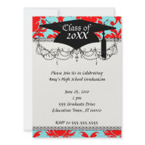 red and aqua lovely formal damask personalized announcement