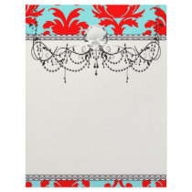 red and aqua lovely formal damask personalized letterhead