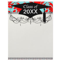red and aqua lovely formal damask customized letterhead