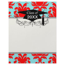 red and aqua lovely formal damask personalized letterhead