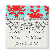 red and aqua lovely formal damask refrigerator magnet