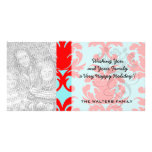 red and aqua lovely formal damask customized photo card