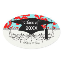 red and aqua lovely formal damask sticker