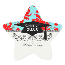 red and aqua lovely formal damask star sticker