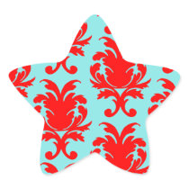 red and aqua lovely formal damask sticker