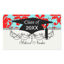 red and aqua lovely formal damask rectangular stickers