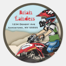 Red and Black ATV Kid Address Label Round Stickers