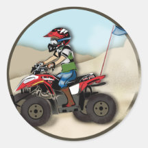 Red and Black ATV Kid Round Sticker