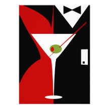 Red and Black Classy Martini Cocktail Personalized Invitation