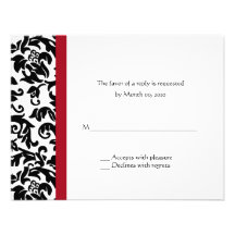 Red and Black Damask Wedding RSVP Cards