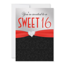 Red and Black Floral Damask Diamond Heart