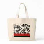 Red and Black Floral Damask Pattern Canvas Bag
